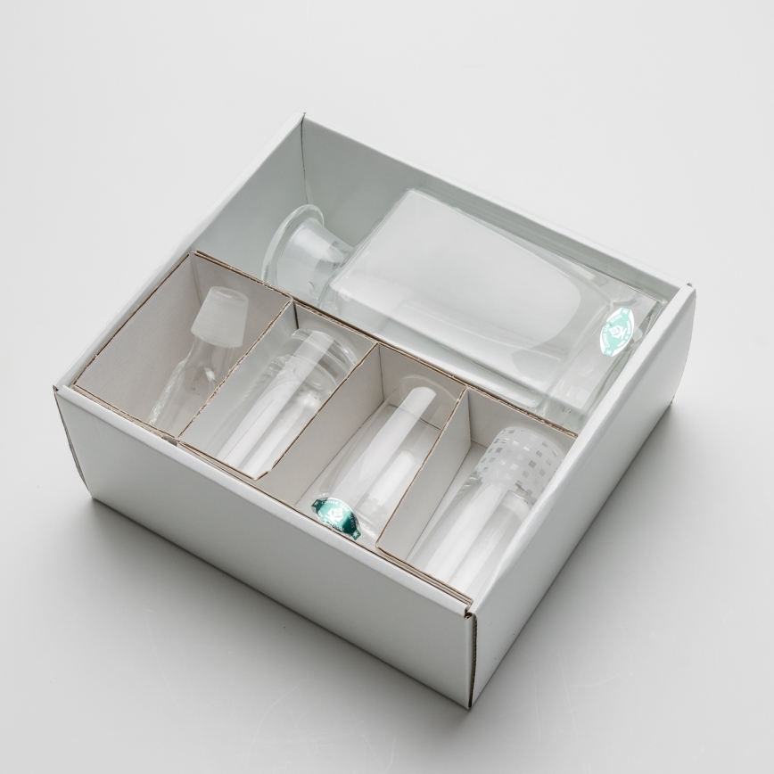 Készlet 1 x üvegpalack, 1 x dugó és 6x Felespohár átlátszó