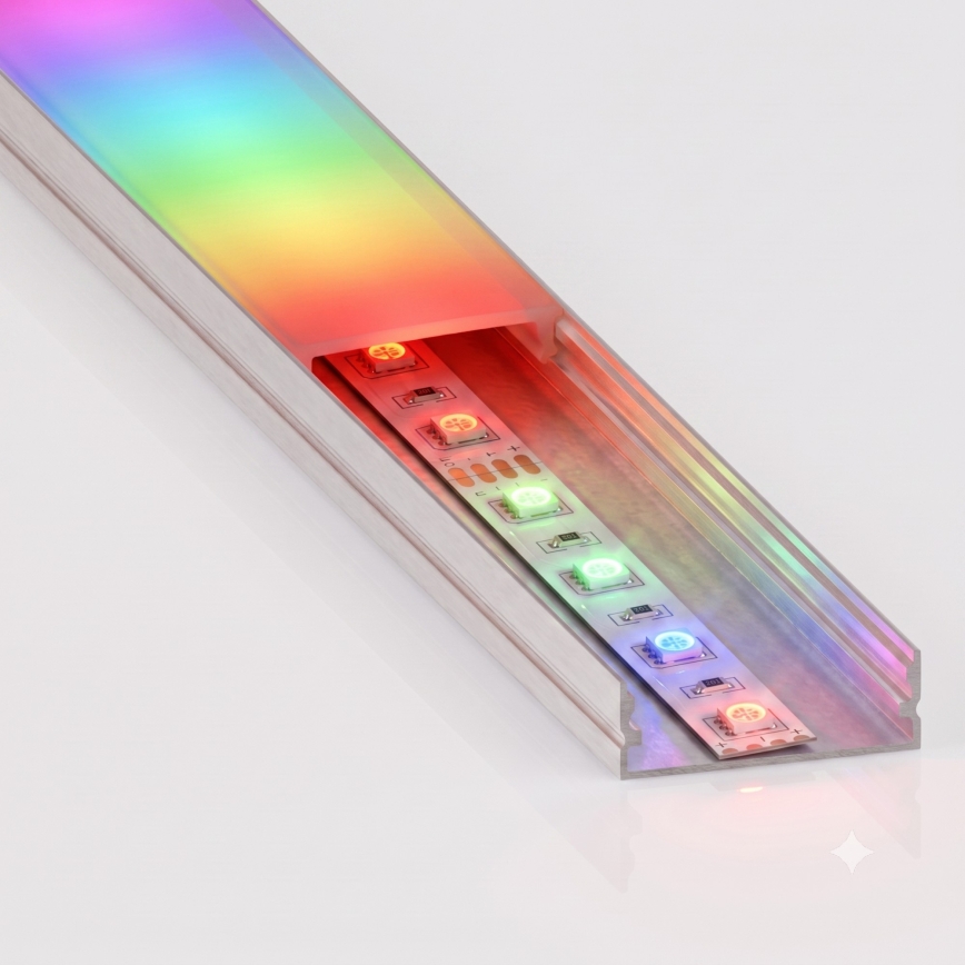 SZETT 1x dimmelhető LED RGBW szalag NEO LITE MUSIC LED/24W/230V 5 m IP65 Wi-Fi Tuya + 5x beépíthető profil 1 m ezüst/fehér + távirányító