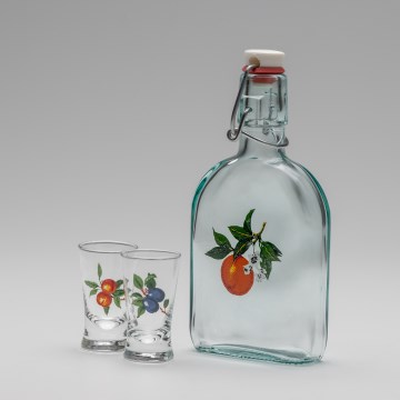 Készlet 1x üvegpalack és 2x Felespohár átlátszó sárgabarack motívummal