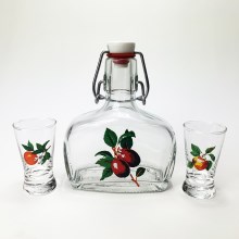 Készlet 1xüveg palack és 2x Felespohár átlátszó gyümölcs motívummal