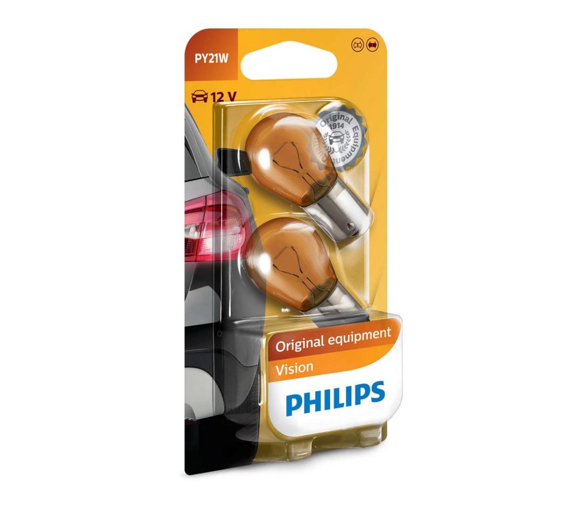 KÉSZLET 2x Autó izzó Philips VISION 12496NAB2 PY21W BAU15s/21W/12V Phil