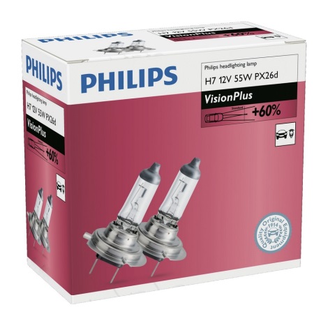 KÉSZLET 2x Autó izzó Philips VISIONPLUS 12972VPC2 H7 PX26d/55W/12V