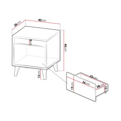 KÉSZLET 2x Éjjeliszekrény NORD 45x40 cm wotan tölgy/antracit