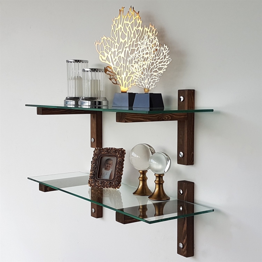 KÉSZLET 2x Fali polc 25x85 cm fenyő/átlátszó