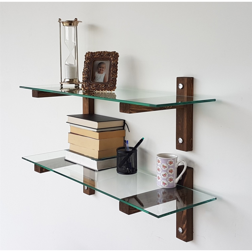 KÉSZLET 2x Fali polc 25x85 cm fenyő/átlátszó