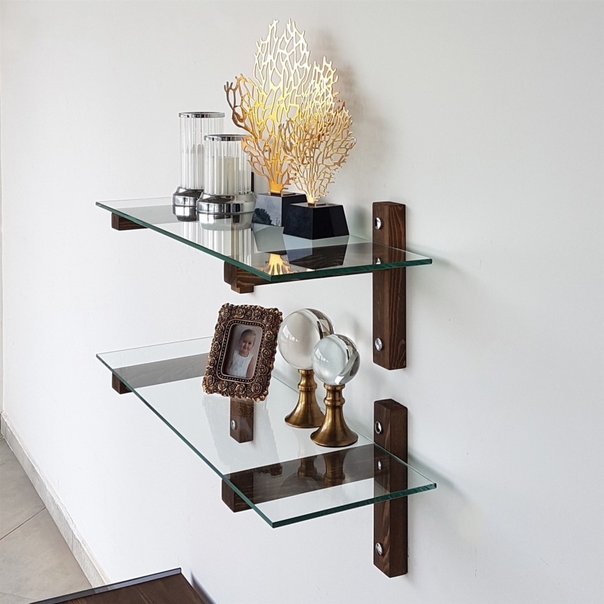 KÉSZLET 2x Fali polc 25x85 cm fenyő/átlátszó