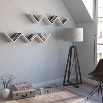 KÉSZLET 2x Fali polc ZIG ZAG 25x129 cm fehér