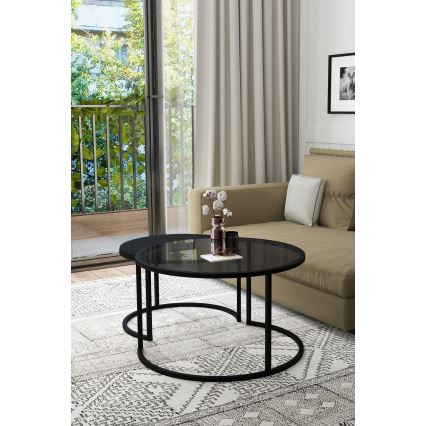 KÉSZLET 2x Kávésasztal BORA átm. 57/75 cm fekete