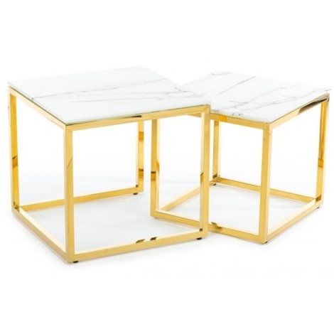 KÉSZLET 2x Kávésasztal LIGHT 42x45 cm arany/fehér márvány