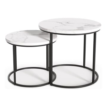 KÉSZLET 2x Kávésasztal OREO átm. 43/53 cm fekete/márvány dekoráció