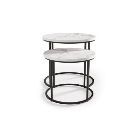 KÉSZLET 2x Kávésasztal OREO átm. 43/53 cm fekete/márvány dekoráció