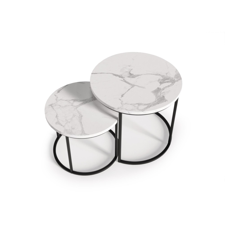 KÉSZLET 2x Kávésasztal OREO átm. 43/53 cm fekete/márvány dekoráció