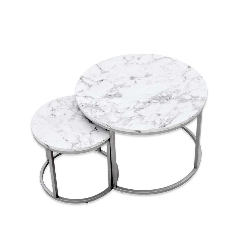 KÉSZLET 2x Kávésasztal PAOLA átm. 38/60 cm szürke/márvány dekoráció