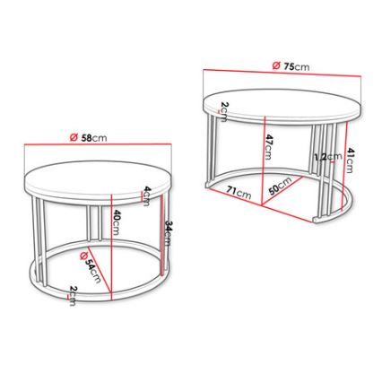 KÉSZLET 2x Kávésasztal RAGNAR fekete/fehér