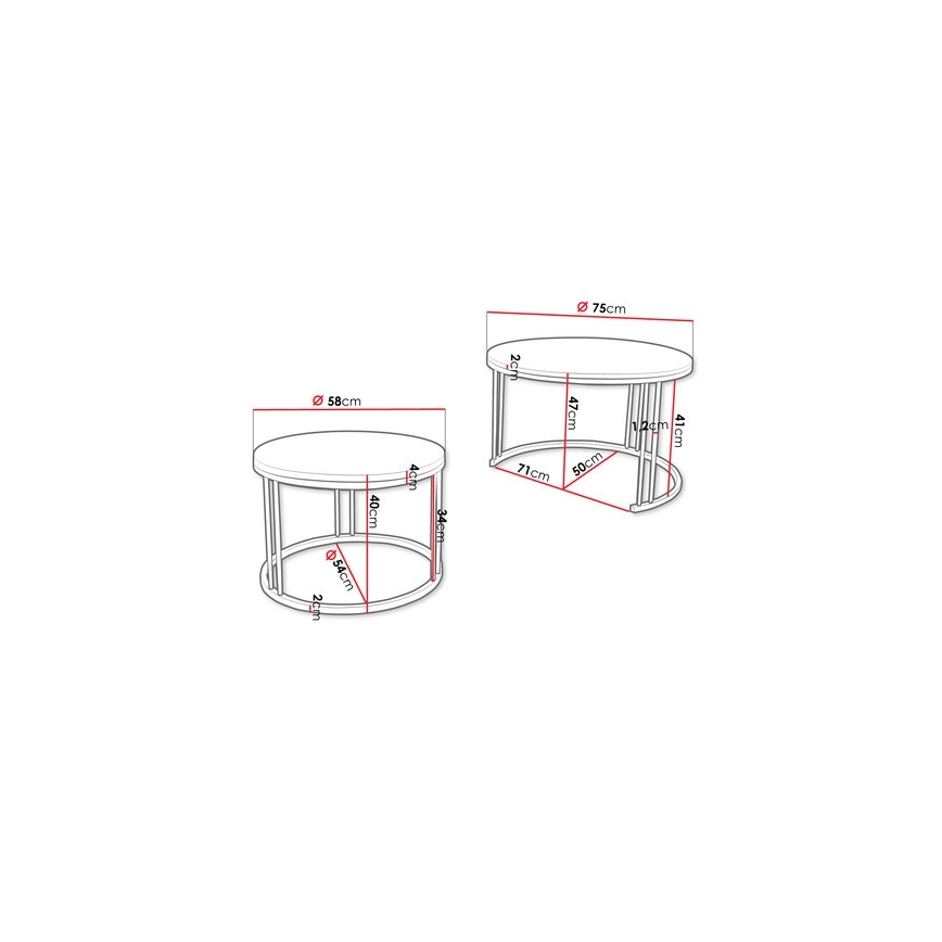 KÉSZLET 2x Kávésasztal RAGNAR fekete/fehér