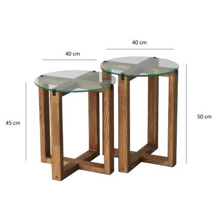 KÉSZLET 2x Kisasztal AMALFI átm. 40 cm barna/átlátszó