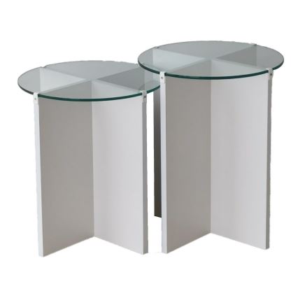 KÉSZLET 2x Kisasztal LILY átm. 40 cm fehér/átlátszó