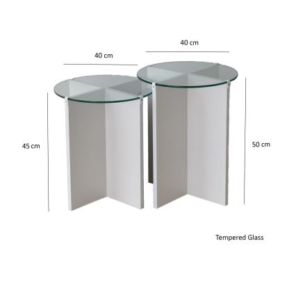 KÉSZLET 2x Kisasztal LILY átm. 40 cm fehér/átlátszó