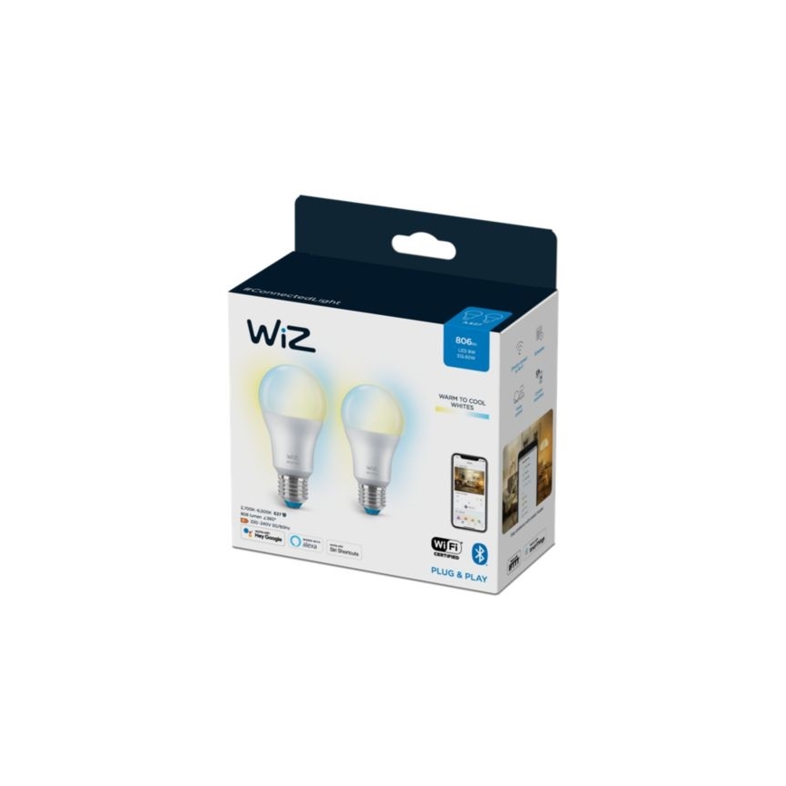 KÉSZLET 2x LED Dimmelhető izzó A60 E27/8W/230V 2700-6500K CRI 90 Wi-Fi - WiZ
