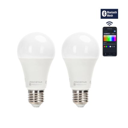 KÉSZLET 2x LED RGBW Dimmelhető izzó MESH Intelligens A60 E27/12W/230V 2700-6500K + távirányítás - Aigostar