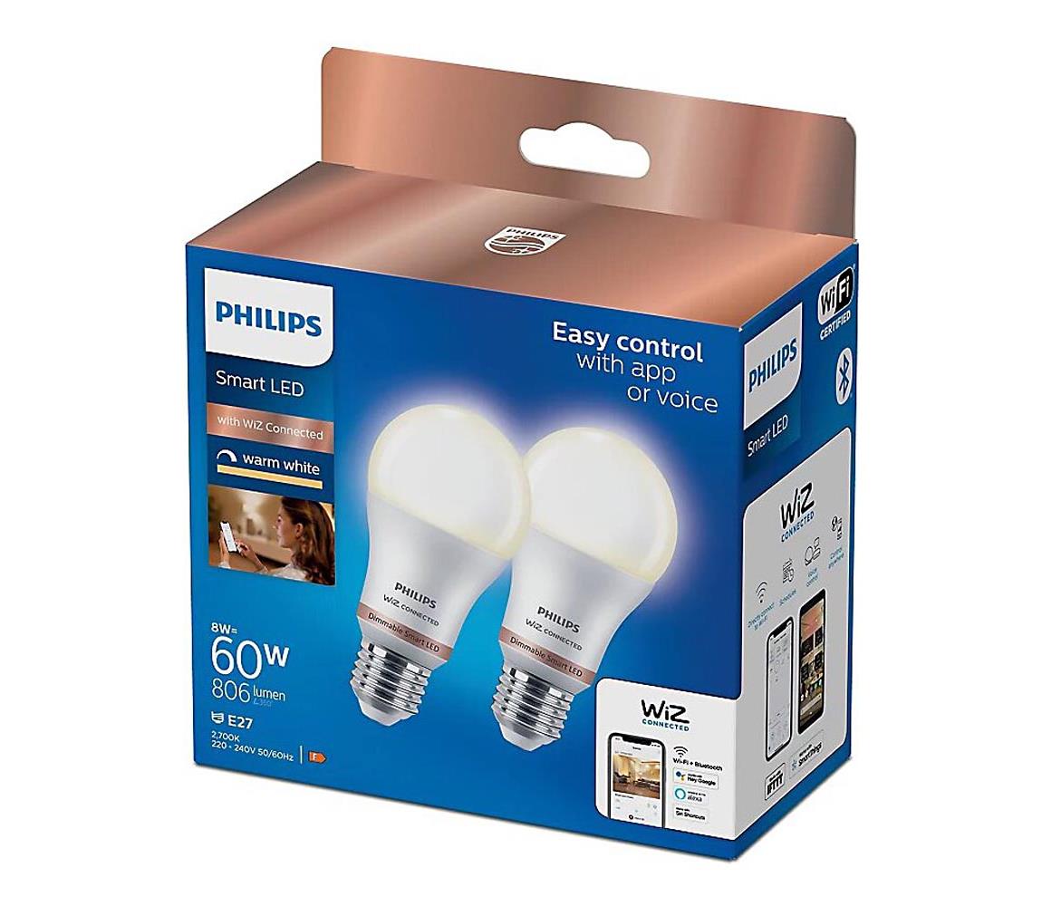 KÉSZLET 2x LED Dimmelhető izzó Philips A60 E27/8W/230V Wi