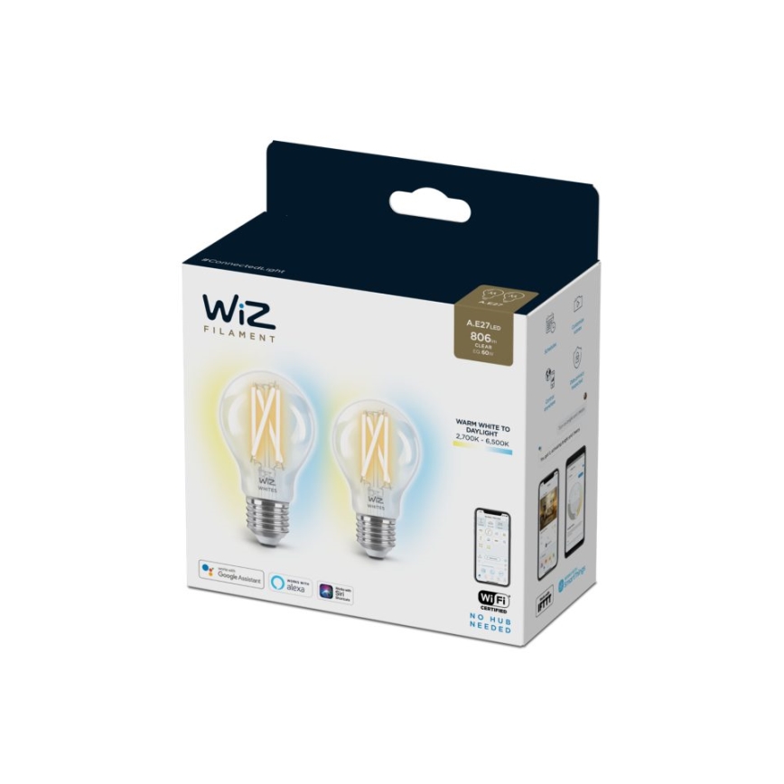 KÉSZLET 2x LED Dimmelhető izzó VINTAGE FILAMENT A60 E27/6,7W/230V 2700-6500K CRI 90 Wi-Fi - WiZ