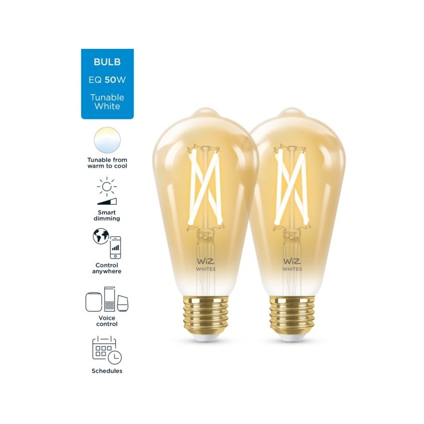 KÉSZLET 2x LED Dimmelhető izzó VINTAGE FILAMENT ST64 E27/6,7W/230V 2000-5000K Wi-Fi - WiZ