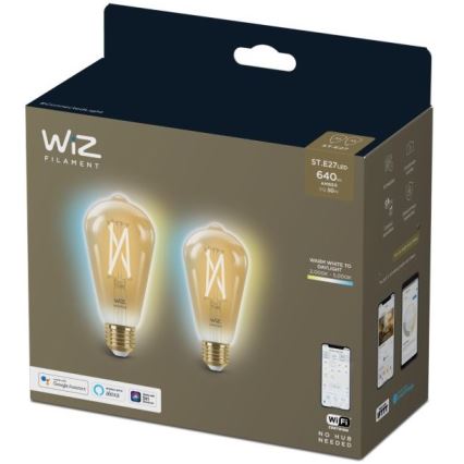 KÉSZLET 2x LED Dimmelhető izzó VINTAGE FILAMENT ST64 E27/6,7W/230V 2000-5000K Wi-Fi - WiZ