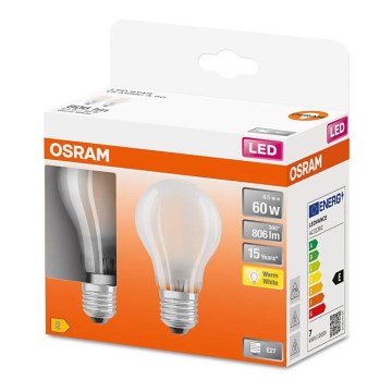 KÉSZLET 2x LED Izzó A60 E27/6,5W/230V 2700K - Osram