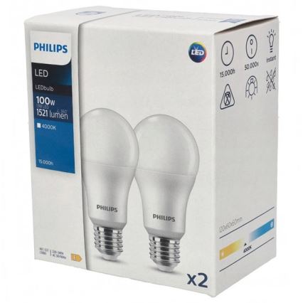 KÉSZLET 2x LED Izzó Philips A67 E27/13W/230V 4000K