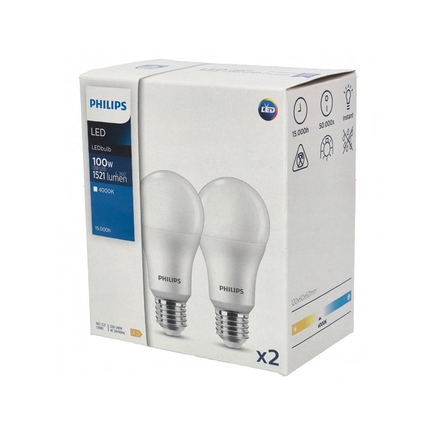 KÉSZLET 2x LED Izzó Philips A67 E27/13W/230V 4000K