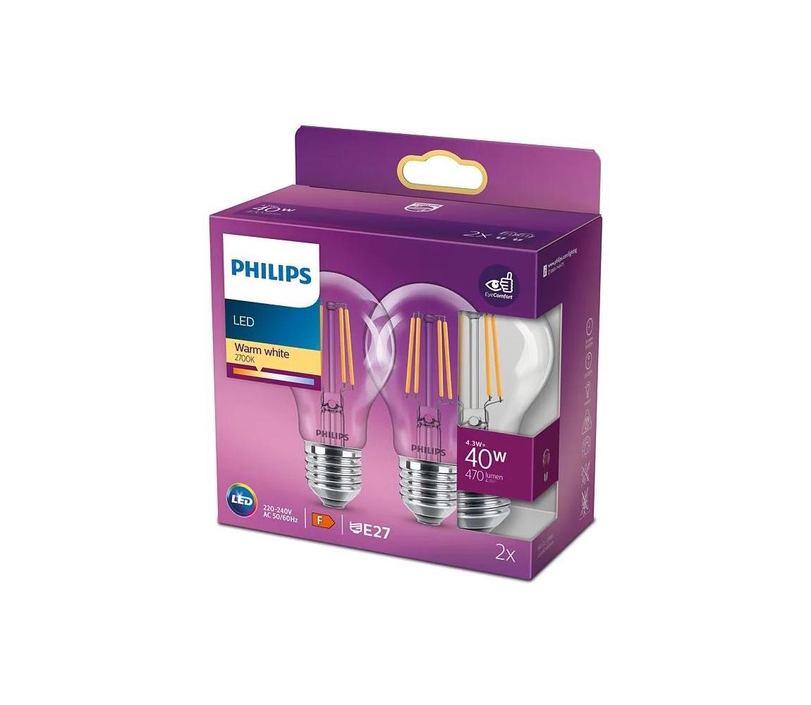 KÉSZLET 2x LED Izzó VINTAGE Philips A60 E27/4,3W/230V 2700K 8718699777593