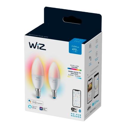 KÉSZLET 2x LED RGBW Dimmelhető izzó C37 E14/4,9W/230V 2200-6500K Wi-Fi - WiZ