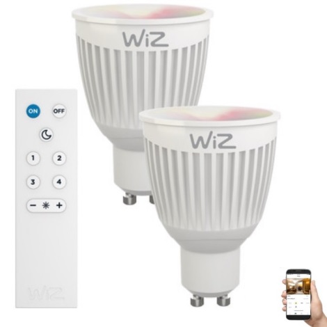 KÉSZLET 2x LED RGBW Dimmelhető izzó GU10/6,5W/230V 2200-6500K Wi-Fi + távirányító - WiZ