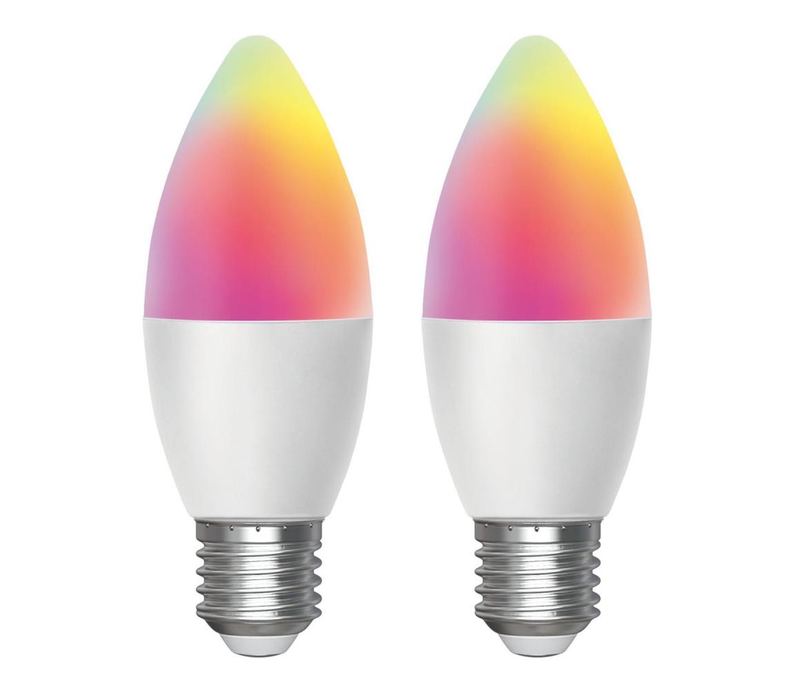 B.V. KÉSZLET 2x LED RGBW Dimmelhető izzó MESH Intelligens C37 E27/6,5W/230V 2700