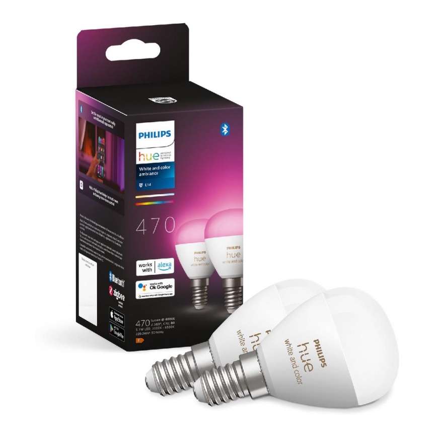 KÉSZLET 2x LED RGBW Dimmelhető izzó Philips Hue White And Color Ambiance P45 E14/5,1W/230V 2000-6500K