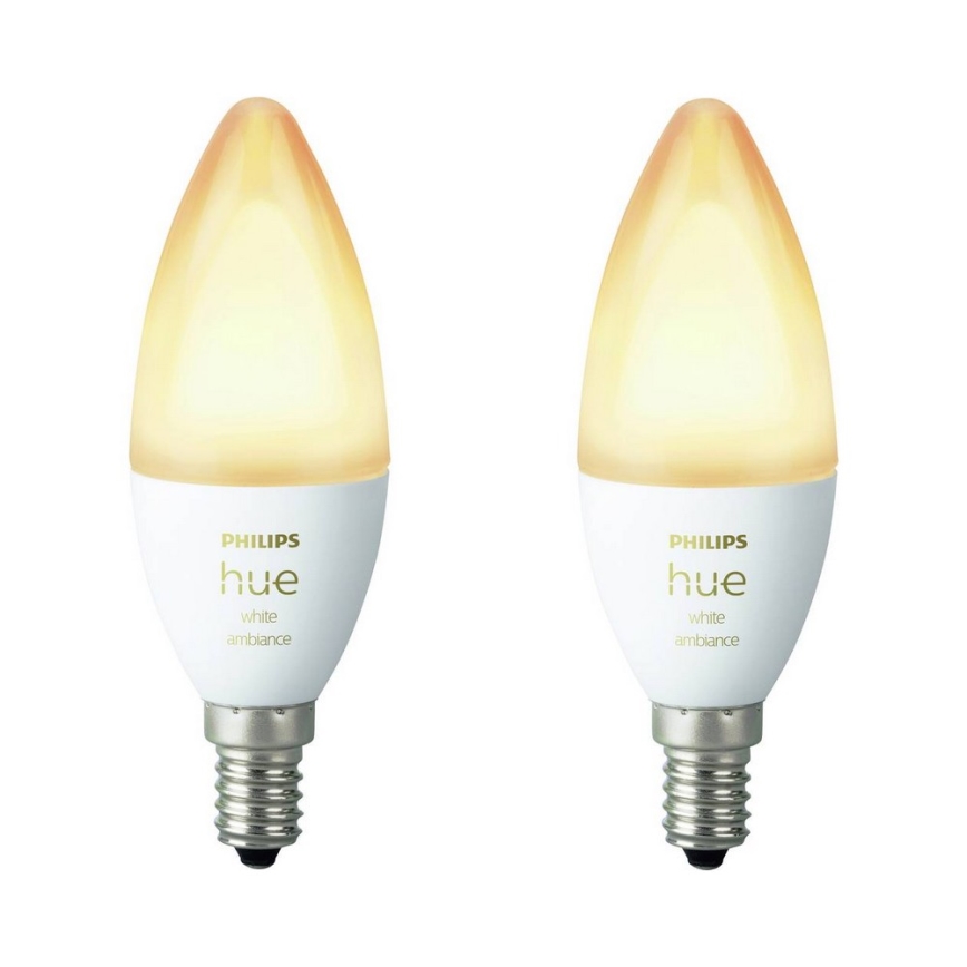 KÉSZLET 2x LED Szabályozható izzó Philips Hue WHITE AMBIANCE B39 E14/4W/230V 2200K - 6500K