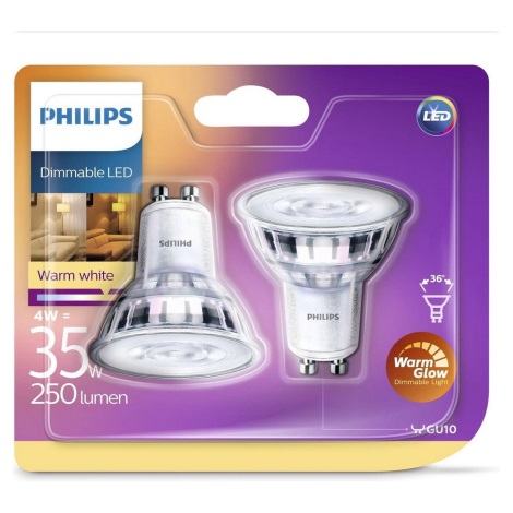 KÉSZLET 2x LED Szabályozható izzó Philips Warm Glow GU10/4W/230V 2200K-2700K 
