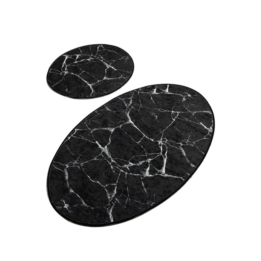 SZETT 2x Fürdőszobai szőnyeg MARBLE 50x60/60x100 cm fekete