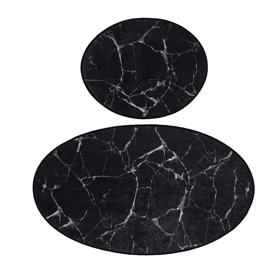 SZETT 2x Fürdőszobai szőnyeg MARBLE 50x60/60x100 cm fekete
