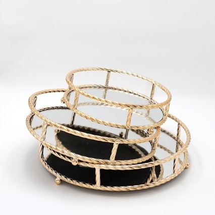 KÉSZLET 3x Dekoratív tálca átm. 27/33/37 cm arany