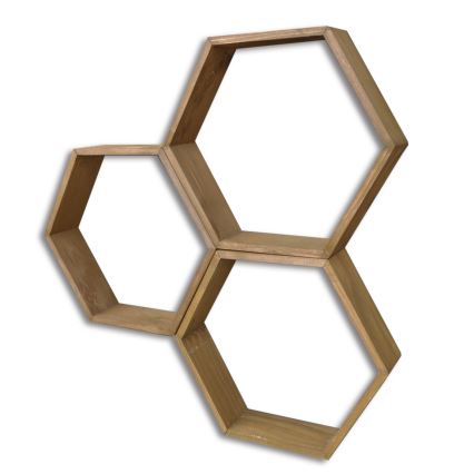 KÉSZLET 3x Fali polc fenyő barna