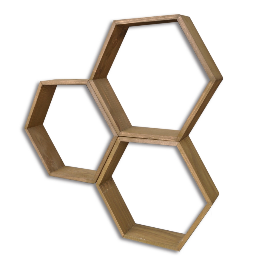 KÉSZLET 3x Fali polc fenyő barna