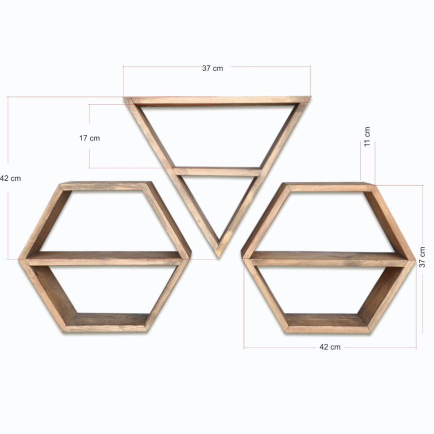 KÉSZLET 3x Fali polc fenyő