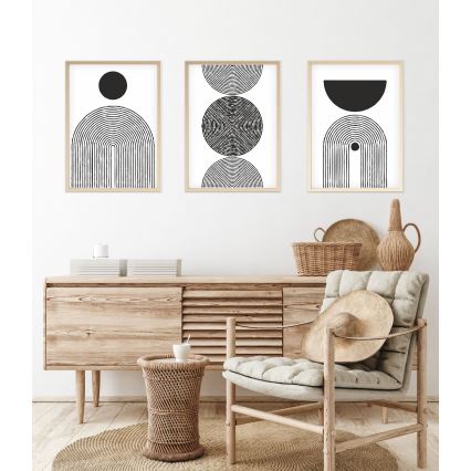 KÉSZLET 3x Kép képkeretben 50x70 cm fekete/fehér