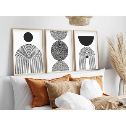 KÉSZLET 3x Kép képkeretben 50x70 cm fekete/fehér