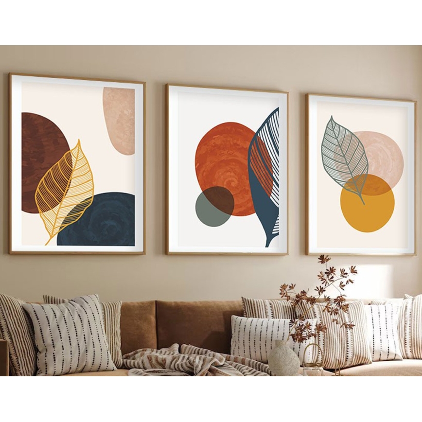 KÉSZLET 3x Kép képkeretben 50x70 cm színes