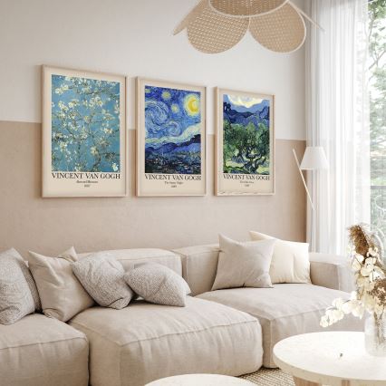 KÉSZLET 3x Kép képkeretben 50x70 cm Vincent van Gogh