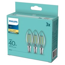 KÉSZLET 3x LED Izzó Philips B35 E14/4,3W/230V 2700K