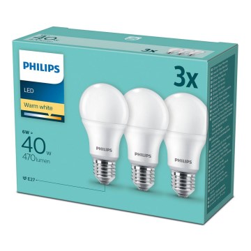KÉSZLET 3x LED Izzó Philips E27/6W/230V 2700K